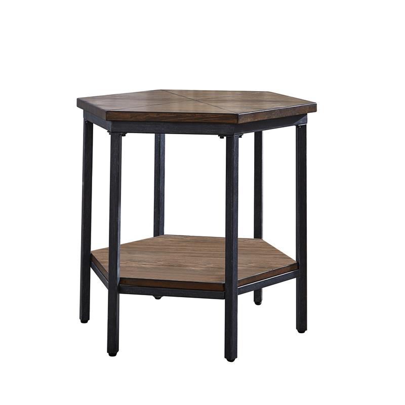 Home Square Mocha Hexagon End Table in Chocolate Brown - Set of 2