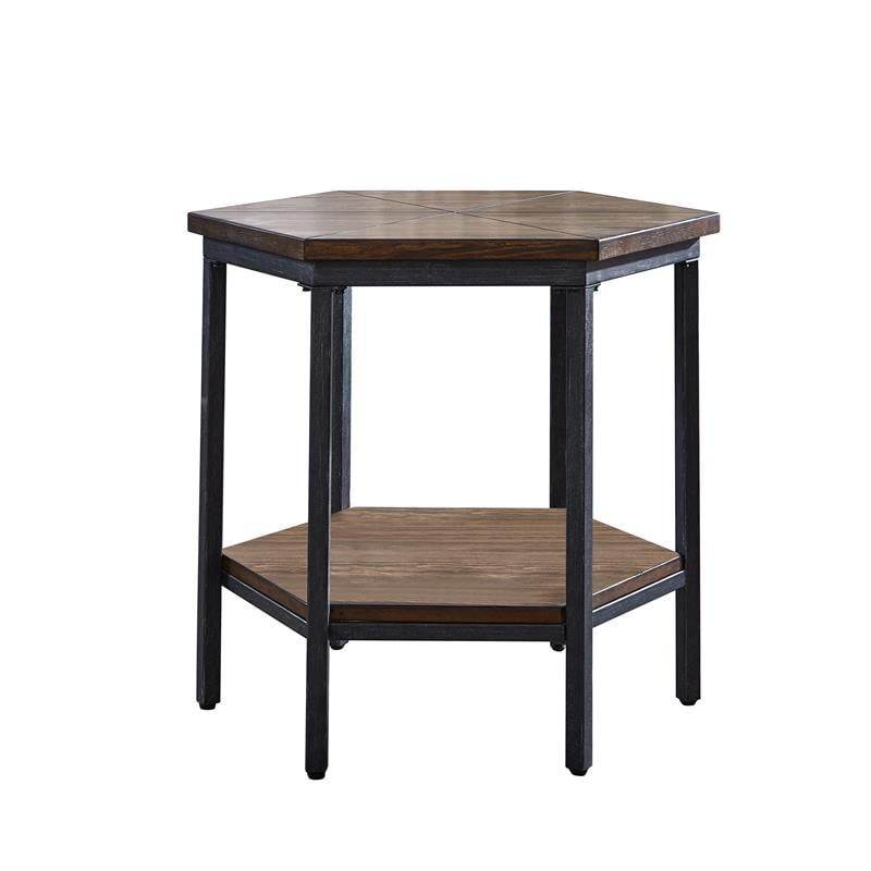 Home Square Mocha Hexagon End Table in Chocolate Brown - Set of 2