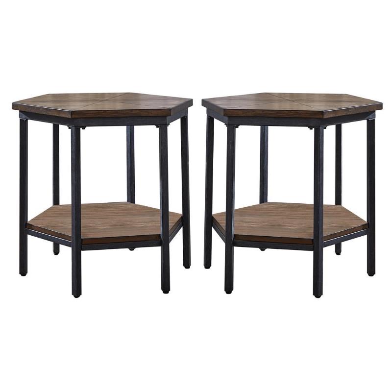 Home Square Mocha Hexagon End Table in Chocolate Brown - Set of 2