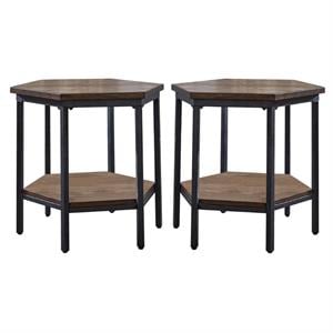 Home Square Mocha Hexagon End Table in Chocolate Brown - Set of 2