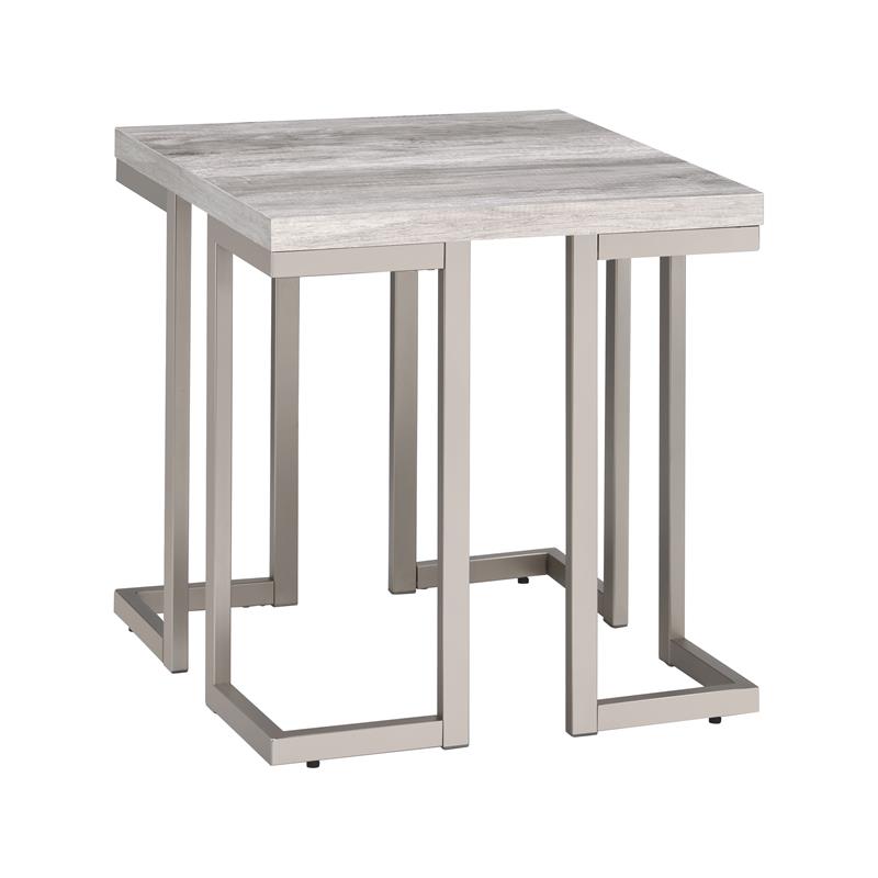 Home Square Driftwood Top Metal Pewter End Table in Gray - Set of 2