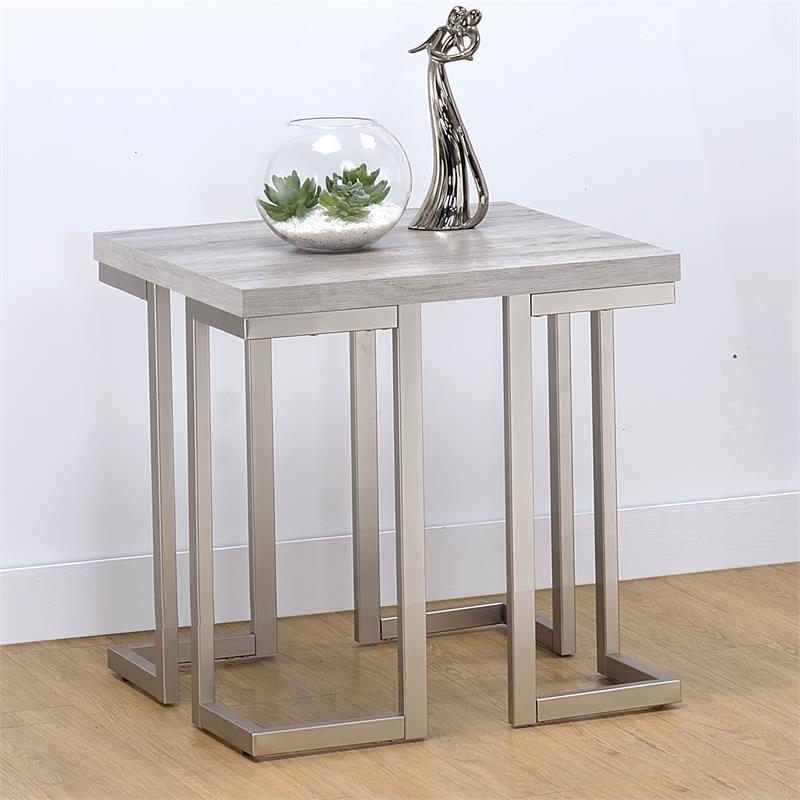 Home Square Driftwood Top Metal Pewter End Table in Gray - Set of 2
