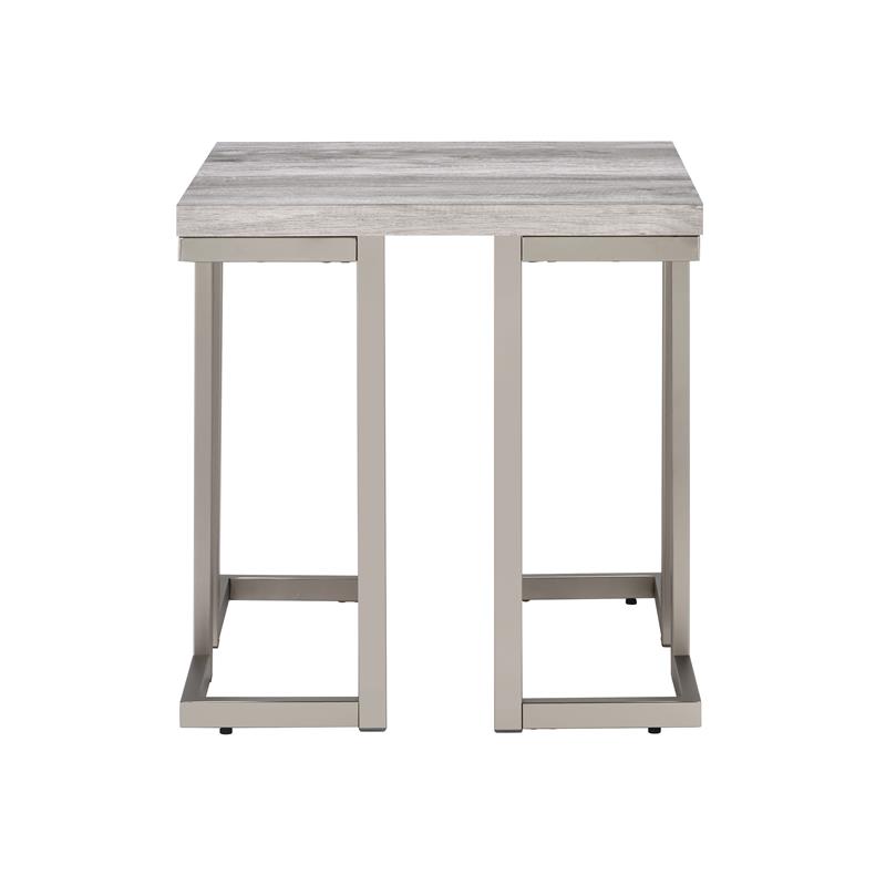 Home Square Driftwood Top Metal Pewter End Table in Gray - Set of 2