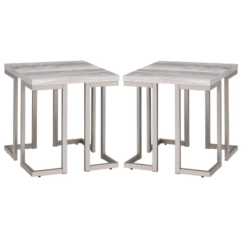 Home Square Driftwood Top Metal Pewter End Table in Gray - Set of 2