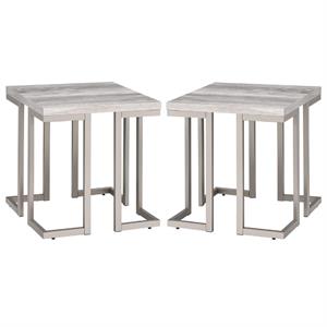 Home Square Driftwood Top Metal Pewter End Table in Gray - Set of 2