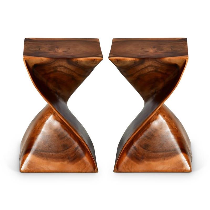 Home Square Wood Glaze Accent Side Table in Brown - Set of 2