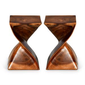 Home Square Wood Glaze Accent Side Table in Brown - Set of 2