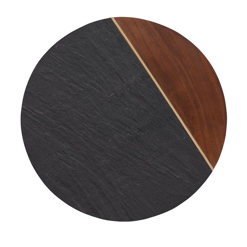 Home Square Round Accent Wood End Table in Brown Finish - Set of 2