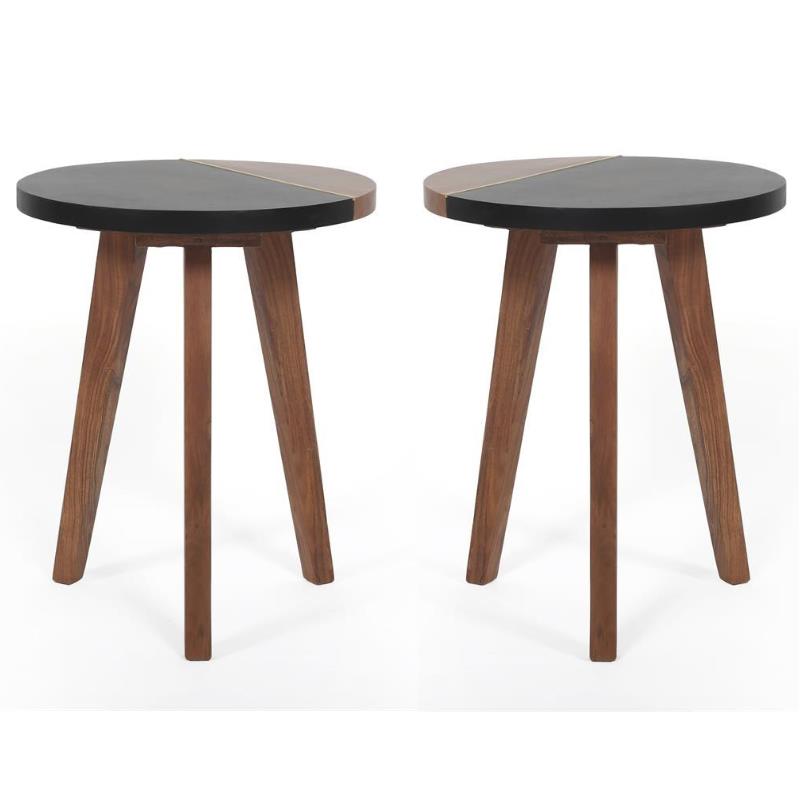 Home Square Round Accent Wood End Table in Brown Finish - Set of 2