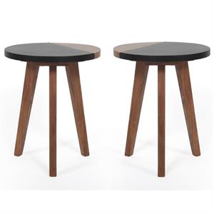 Home Square Round Accent Wood End Table in Brown Finish - Set of 2