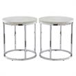 Home Square Marble Round Contemporary Metal End Table in White - Set of 2