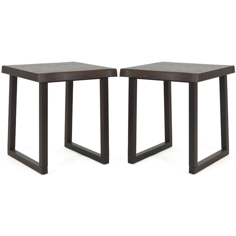 Home Square Live Edge Wood End Table in Cherry and Ebony - Set of 2