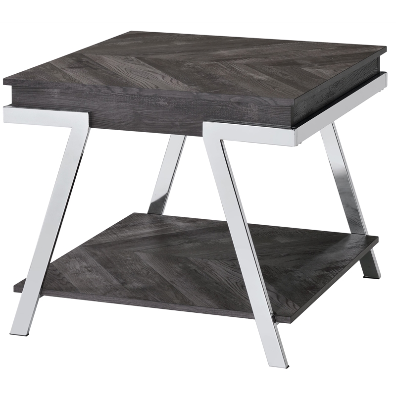 Home Square Wood and Laminate End Table in Dark Gray - Set of 2