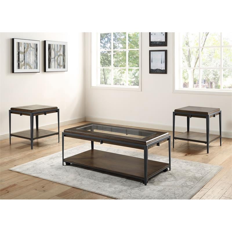 Home Square Wood End Table in Espresso Finish - Set of 2
