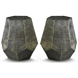 Home Square Hexagon Metal End Table in Brass - Set of 2