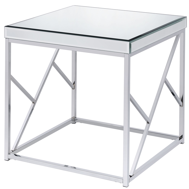 Home Square Top Chrome End Table in Mirror Finish - Set of 2