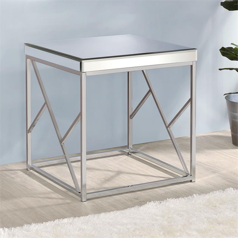 Home Square Top Chrome End Table in Mirror Finish - Set of 2