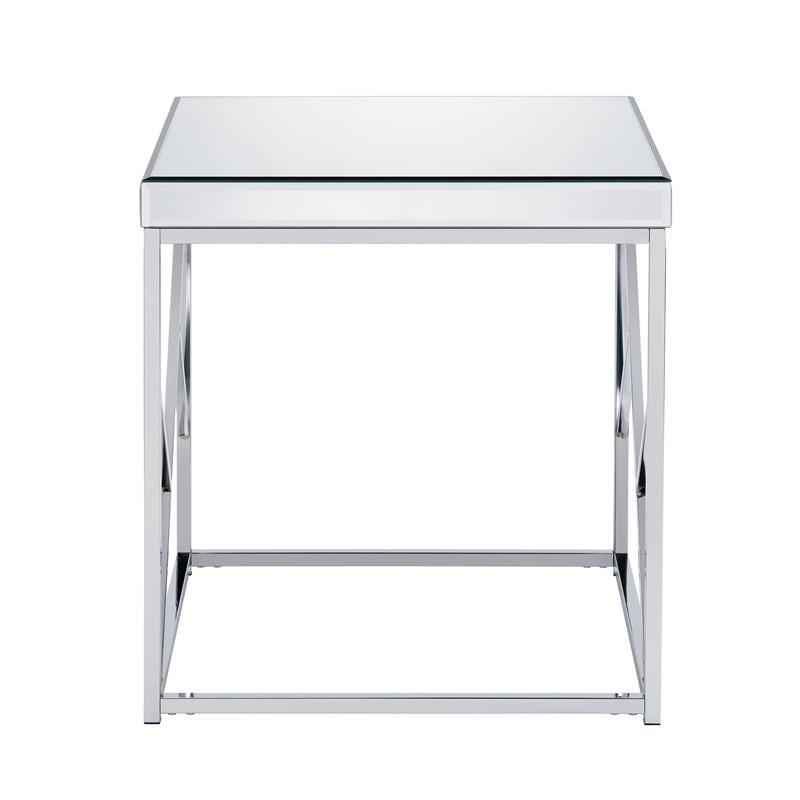 Home Square Top Chrome End Table in Mirror Finish - Set of 2