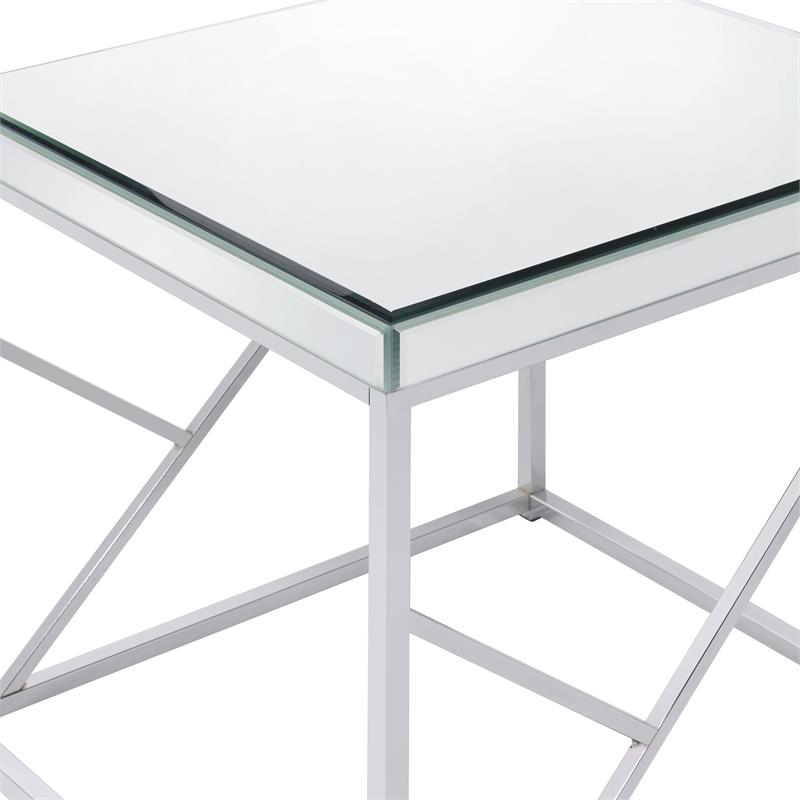 Home Square Top Chrome End Table in Mirror Finish - Set of 2