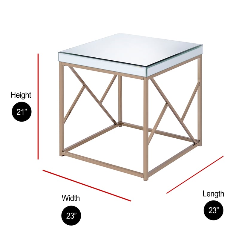 Home Square Top Chrome End Table in Mirror Finish - Set of 2