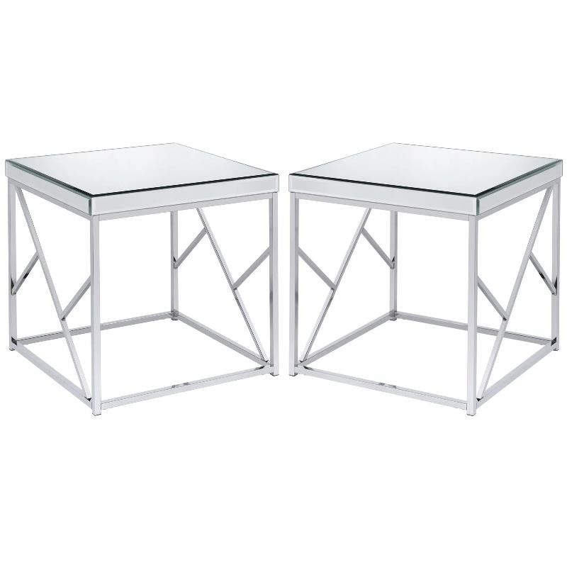 Home Square Top Chrome End Table in Mirror Finish - Set of 2