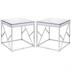 Home Square Top Chrome End Table in Mirror Finish - Set of 2