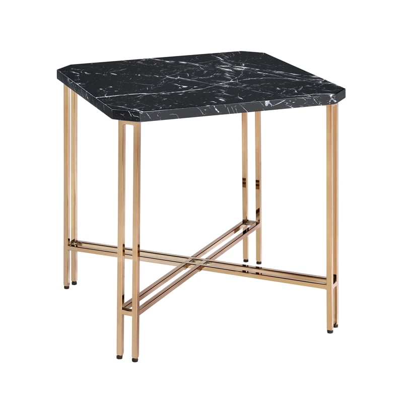 Home Square Faux Marble Square End Table in Black - Set of 2