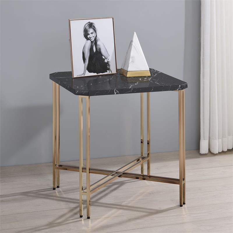 Home Square Faux Marble Square End Table in Black - Set of 2