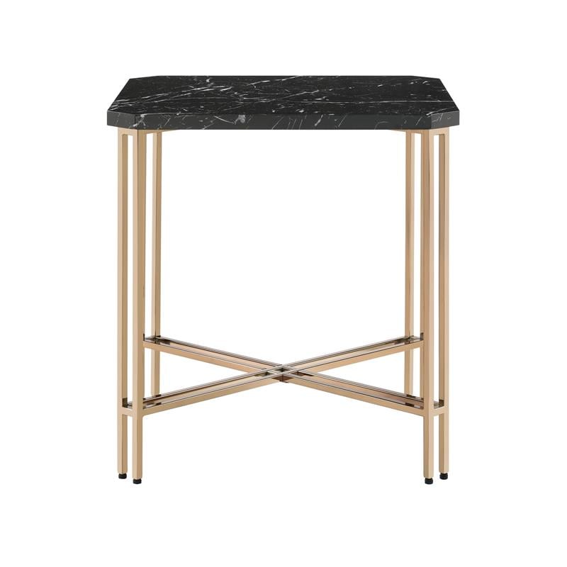 Home Square Faux Marble Square End Table in Black - Set of 2