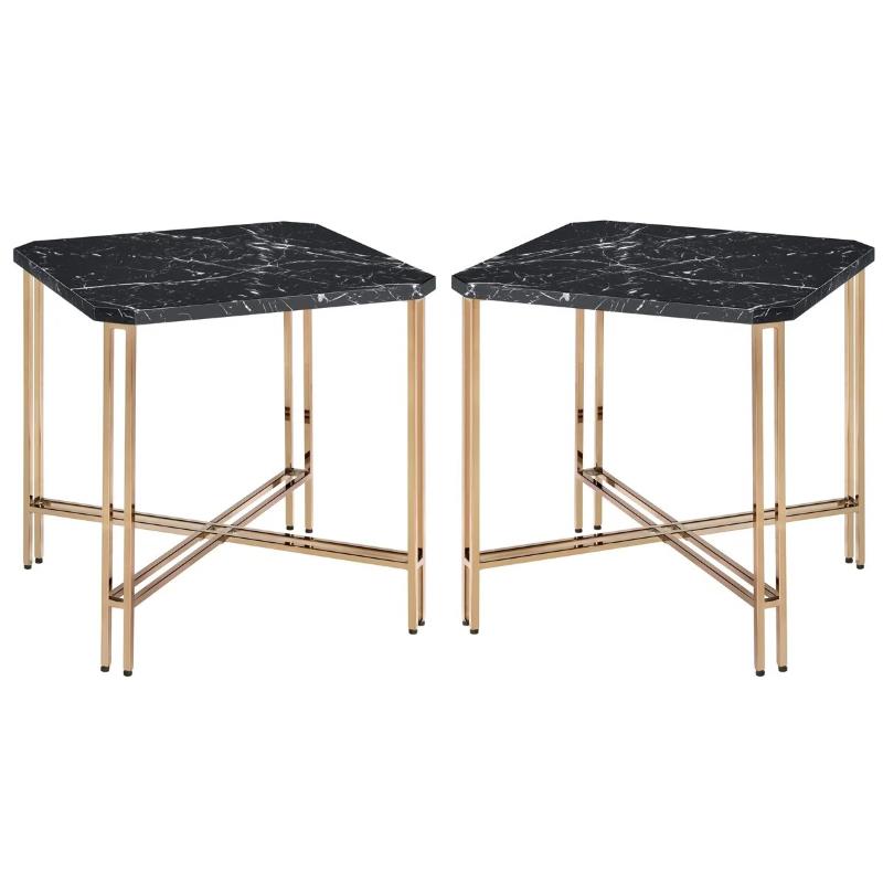 Home Square Faux Marble Square End Table in Black - Set of 2