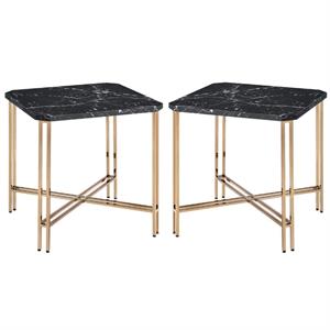 Home Square Faux Marble Square End Table in Black - Set of 2