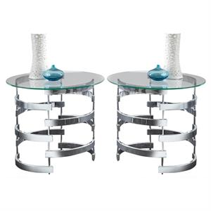 home square metal end table in chrome finish - set of 2