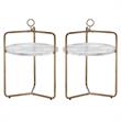 Home Square Faux Marble and Metal Side Table in White/Gold - Set of 2