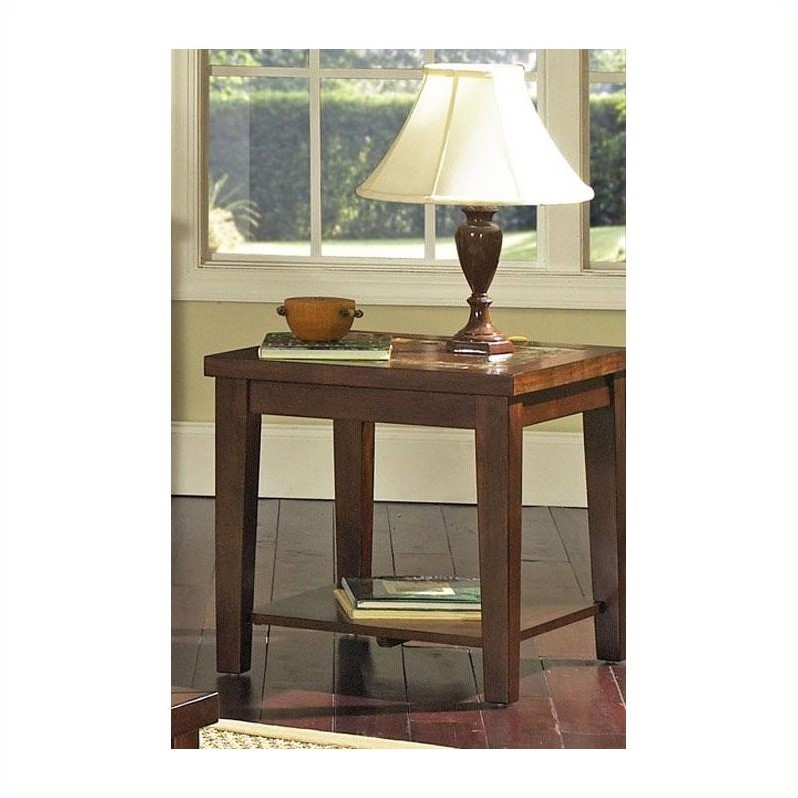 Home Square Davenport Slate Wood End Table in Brown Cherry - Set of 2