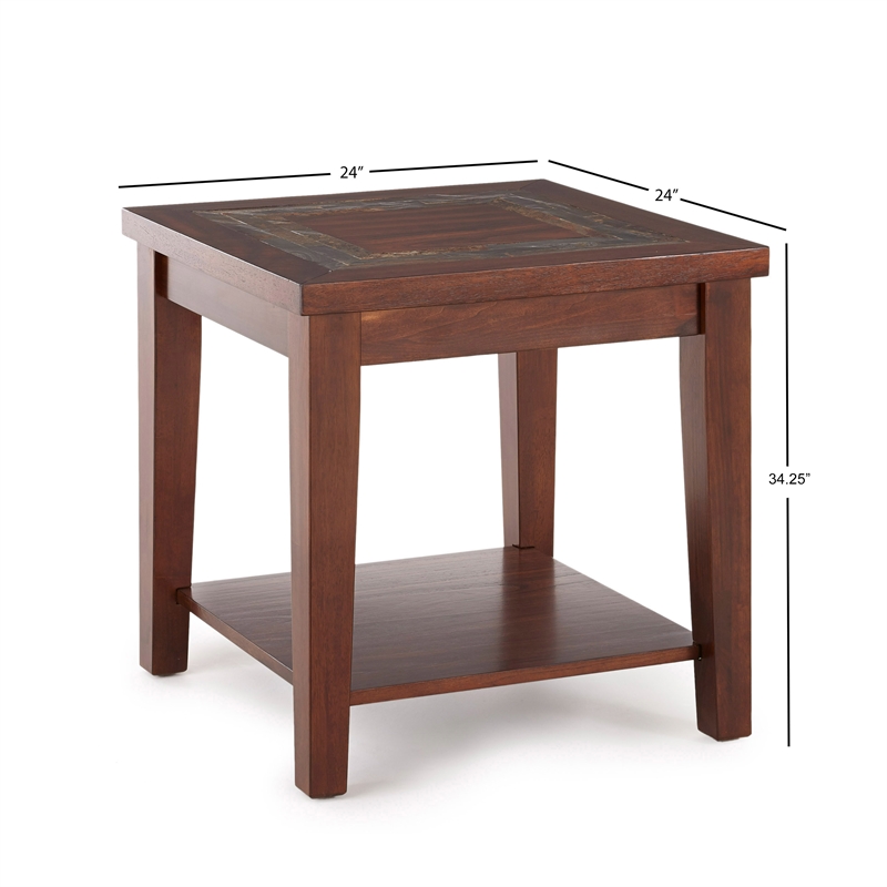 Home Square Davenport Slate Wood End Table in Brown Cherry - Set of 2