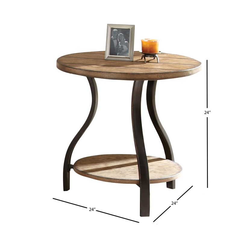 Home Square Round End Table in Planked Light Oak Finish - Set of 2