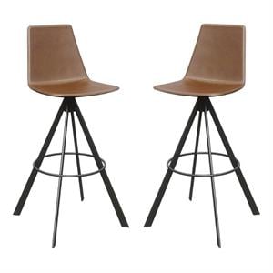 Home Square Olio Designs Bungee 30&quot Faux Leather Bar Stool in Saddle - Set of 2
