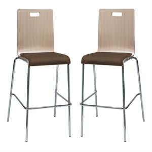 Home Square 30&quot Fabric Seat Bar Stool in Natural and Fudge - Set of 2