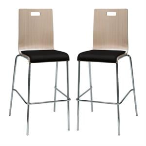 Home Square 30&quot Fabric Seat Bar Stool in Natural & Tuxedo - Set of 2