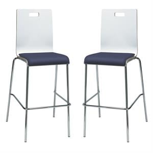 Home Square 30&quot Wooden Vinyl Seat Bar Stool in White and Grape - Set of 2