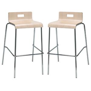 Home Square 30&quot Stylish Wooden Low Back Bar Stool in Natural - Set of 2