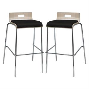 Home Square 30&quot Fabric Seat Bar Stool in Natural and Tuxedo - Set of 2