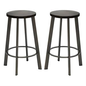 Home Square 25&quot Round Vintage Wood Counter Stool in Espresso - Set of 2