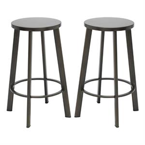 Home Square Metro 25&quot Round Vintage Counter Stool in Steel - Set of 2