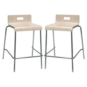 Home Square 25&quot Stylish Wooden Low Back Counter Stool in Natural - Set of 2