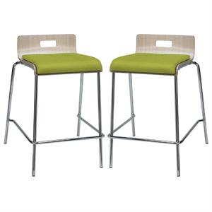 Home Square 25&quot Fabric Seat Counter Stool in Natural and Avocado - Set of 2