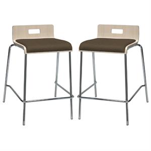 Home Square 25&quot Fabric Seat Counter Stool in Natural and Fudge - Set of 2