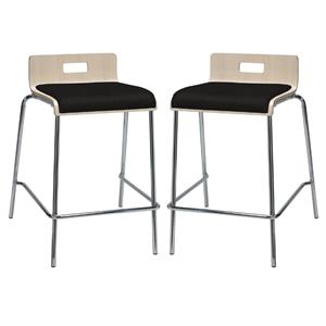 Home Square 25&quot Fabric Seat Counter Stool in Natural and Tuxedo - Set of 2