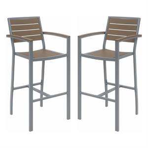 Home Square 29.5&quot Bar Stool in Mocha and Silver - Set of 2