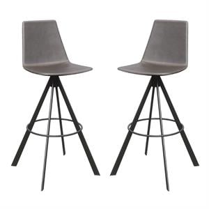 Home Square 30&quot Faux Leather Bar Stool in Gray - Set of 2